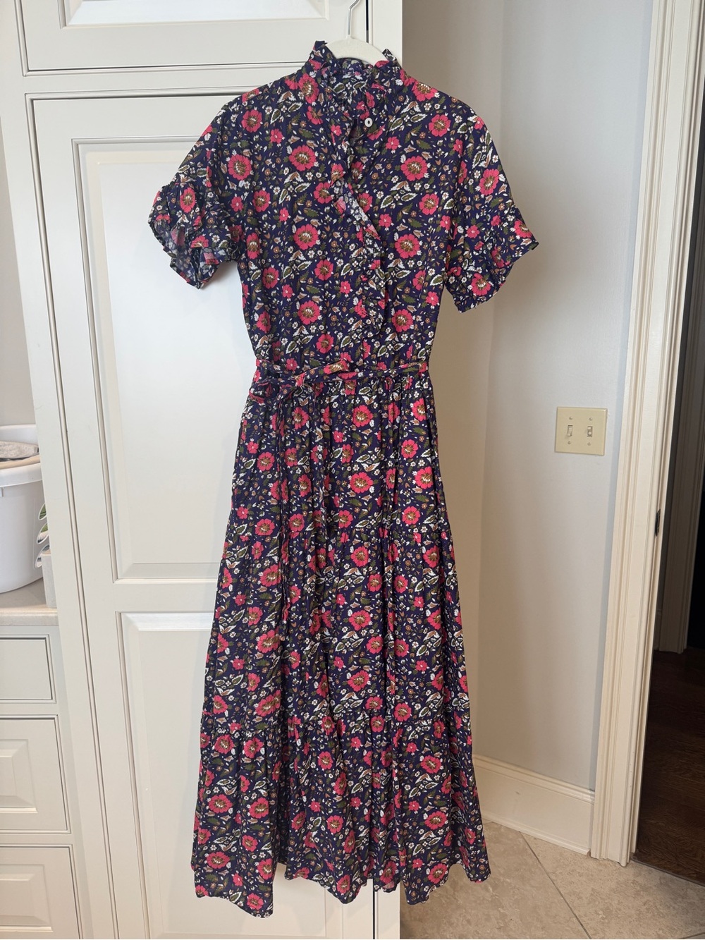 Dark Purple Floral Maxi Dress with Pink Accents